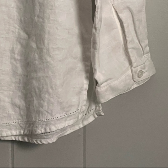 L.L.Bean White Linen Tuxedo Bib Band Collar Button Up Contemporary Prairie Top M - Picture 13 of 16